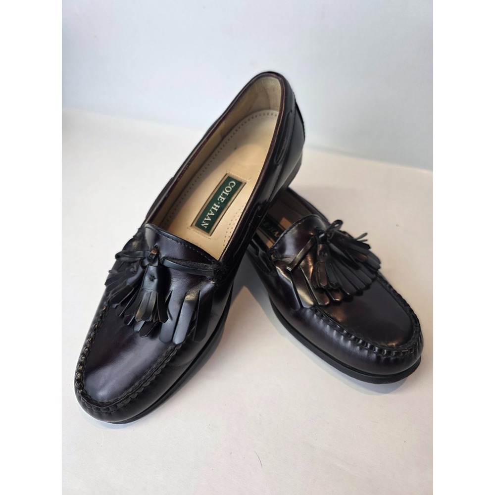 Cole Haan Men's Loafers Size 10.5 D Burgundy Tassel Slip On Boat Leather Shoes